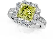 Halo Engagement Ring Setting for Fancy Yellow Princess Cut Center with Milgrain Channel Band and Prong Head in Sterling Silver