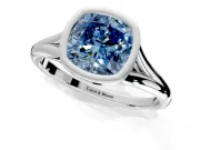 Solitaire Engagement Ring Setting for Fancy Blue Cushion Cut Center with V Split Shank and Bezel Head in White Gold