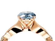 Solitaire Engagement Ring Setting for Fancy Blue Oval Center with Carved Leaf Shoulders and Prong Head in Rose Gold