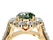 Large Accent Halo Engagement Ring Setting for Fancy Green Round Cut Center with Pave Split Shank and Prong Head in Yellow Gold