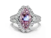 Halo Engagement Ring Setting for Fancy Pink Marquise Center with Two-Strand Split Shank and Prong Head in Platinum
