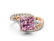 Solitaire Engagement Ring Setting for Fancy Pink Princess Cut Center with Pave Bypass Twist Band and Prong Head in Rose Gold