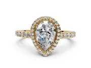 Halo Engagement Ring Setting for Pear-Shaped Center with Inner Milgrain Border and Prong Head in Yellow Gold