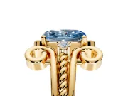 Solitaire Engagement Ring Setting for Fancy Blue Radiant Cut Center with Twisted Band and Scroll Prong Head in Yellow Gold