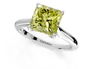 Solitaire Engagement Ring Setting for Fancy Yellow Princess Cut Center with Narrow Cathedral Band and Prong Head in White Gold