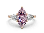 3 Stone Engagement Ring Setting for Fancy Pink Marquise Center with Large Pear-Shaped Accents and Prong Head in Rose Gold