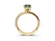 Solitaire Engagement Ring Setting for Fancy Green Cushion Cut Center with XO Engraved Band and Prong Head in Yellow Gold