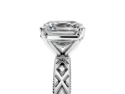 Solitaire Engagement Ring Setting for Asscher Cut Center with Milgrain X Pattern Band and Prong Head in Platinum