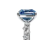 Cluster Engagement Ring Setting for Fancy Blue Asscher Cut Center with Round Cut Accent Band and Prong Head in Sterling Silver