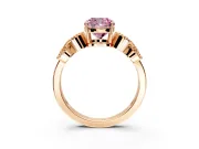 Leaf Engagement Ring Setting for Fancy Pink Cushion Cut Center with Milgrain Accent Band and Prong Head in Rose Gold