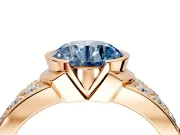 Bezel Engagement Ring Setting for Fancy Blue Round Cut Center with Wide Channel-Set Band and Bezel Head in Rose Gold