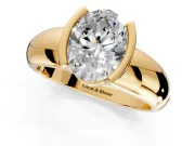 Tension Engagement Ring Setting for Oval Center with Wide Flat Band and Tension Head in Yellow Gold