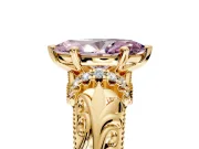 Solitaire Engagement Ring Setting for Fancy Pink Marquise Center with Filigree Accent Basket and Prong Head in Yellow Gold
