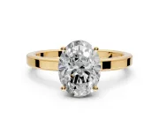 Hidden Halo Engagement Ring Setting for Oval Center with Wide Flat Plain Band and Prong Head in Yellow Gold