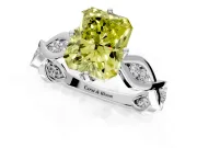 Solitaire Engagement Ring Setting for Fancy Yellow Radiant Cut Center with Accented Twist Band and Leaf Prong Head in Platinum