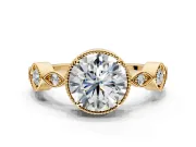 Vintage Station Engagement Ring Setting for Round Cut Center with Accents and Prong Head in Yellow Gold