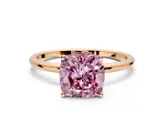 Solitaire Engagement Ring Setting for Fancy Pink Cushion Cut Center with Straight Thin Band and Prong Head in Rose Gold