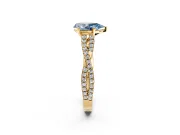 Solitaire Engagement Ring Setting for Fancy Blue Pear-Shaped Center with Twisted Pave Split Shank and Prong Head in Yellow Gold