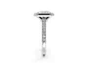 Halo Engagement Ring Setting for Radiant Cut Center with Milgrain Pave Band and Bezel Head in White Gold