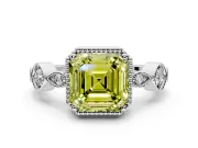 Vintage Station Engagement Ring Setting for Fancy Yellow Asscher Cut Center with Accents and Prong Head in Platinum