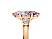 3 Stone Engagement Ring Setting for Fancy Pink Marquise Center with Wide Plain Band and Prong Head in Rose Gold
