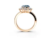 Floral Halo Engagement Ring Setting for Fancy Blue Heart-Shaped Center with Pave Accents and Prong Head in Rose Gold
