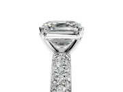 Solitaire Engagement Ring Setting for Asscher Cut Center with Domed Multi-Row Pave Band and Prong Head in Platinum