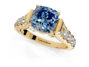 Solitaire Engagement Ring Setting for Fancy Blue Cushion Cut Center with Pave Cathedral Shoulders and Prong Head in Yellow Gold