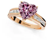 Solitaire Engagement Ring Setting for Fancy Pink Heart-Shaped Center with Princess Cut Channel Band and Prong Head in Rose Gold