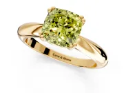 Solitaire Engagement Ring Setting for Fancy Yellow Cushion Cut Center with Reverse Tapered Band and Prong Head in Yellow Gold