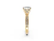 Cluster Engagement Ring Setting for Radiant Cut Center with Bezel Accent Clusters and Prong Head in Yellow Gold