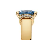 Solitaire Engagement Ring Setting for Fancy Blue Emerald Cut Center with Wide Band, Pave Collar and Prong Head in Yellow Gold