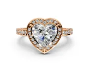 Halo Engagement Ring Setting for Heart-Shaped Center with Framed Halo, Pave Band and Prong Head in Rose Gold