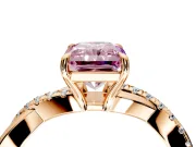 Crossover Engagement Ring Setting for Fancy Pink Radiant Cut Center with Pave and Plain Strands and Prong Head in Rose Gold