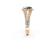Halo Engagement Ring Setting for Fancy Green Oval Center with Narrow Pave Split Shank and Prong Head in Rose Gold