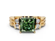 Solitaire Engagement Ring Setting for Fancy Green Princess Cut Center with Grooved Bar Accent Band and Prong Head in Yellow Gold