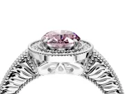 Milgrain Halo Engagement Ring Setting for Fancy Pink Oval Center with Pave Band and Prong Head in Platinum