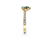 Solitaire Engagement Ring Setting for Fancy Green Pear-Shaped Center with Round Cut Pave Band and Prong Head in Yellow Gold