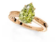 Solitaire Engagement Ring Setting for Fancy Yellow Pear-Shaped Center with Engraved Milgrain Band and Prong Head in Rose Gold