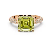 Solitaire Engagement Ring Setting for Fancy Yellow Asscher Cut Center with Multi-Row Accents and Prong Head in Rose Gold