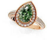 Milgrain Halo Engagement Ring Setting for Fancy Green Pear-Shaped Center with Three-Sided Pave Band and Prong Head in Rose Gold