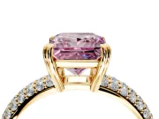 Solitaire Engagement Ring Setting for Fancy Pink Princess Cut Center with Multi-Row Pave Accents and Basket Head in Yellow Gold