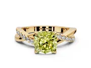 Crossover Engagement Ring Setting for Fancy Yellow Cushion Cut Center with Pave and Plain Strands and Prong Head in Yellow Gold
