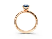 Solitaire Engagement Ring Setting for Fancy Blue Emerald Cut Center with XO Engraved Band and Prong Head in Rose Gold