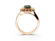 Cluster Halo Engagement Ring Setting for Fancy Green Radiant Cut Center with Milgrain Bezel Accents and Prong Head in Rose Gold
