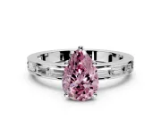 Solitaire Engagement Ring Setting for Fancy Pink Pear-Shaped Center with Channel Baguette Band and Prong Head in Platinum