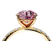 Solitaire Engagement Ring Setting for Fancy Pink Round Cut Center with Micro Pave Band and Prong Head in Yellow Gold