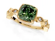 Milgrain Bezel Engagement Ring Setting for Fancy Green Cushion Cut Center with Marquise Stations and Bezel Head in Yellow Gold