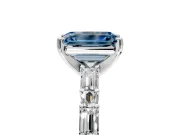 Baguette Engagement Ring Setting for Fancy Blue Emerald Cut Center with Alternating Bar-Set Band and Prong Head in Sterling Silver