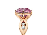 Solitaire Engagement Ring Setting for Fancy Pink Cushion Cut Center with Accented Twist Band and Leaf Prong Head in Rose Gold